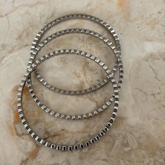 Set of 3 Steel Fancy Cut Bangle Bracelets - Picture 4 of 5